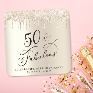 Dessous De Verre Carré Gold Parties scintillant 50e fête d'anniversaire