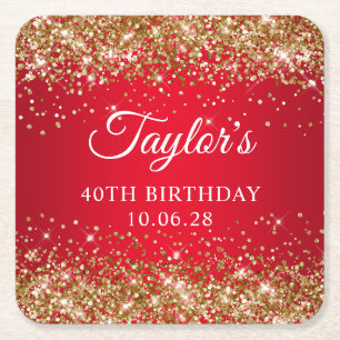 Dessous De Verre Carré Gold Parties scintillant Rouge 40e anniversaire