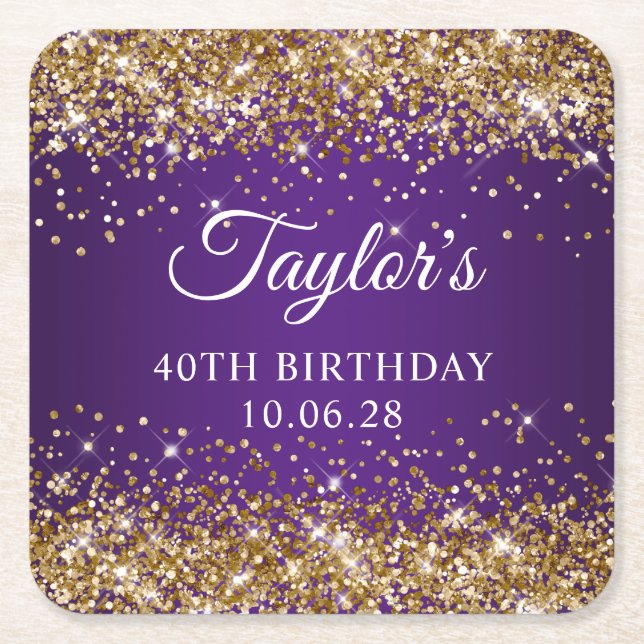 Dessous De Verre Carré Gold Parties scintillant Royal Purple 40e annivers (Devant)