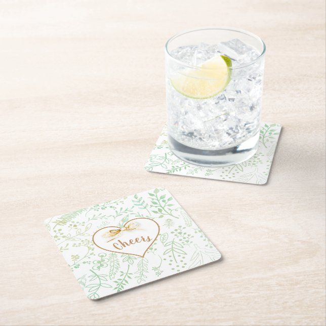 Dessous De Verre Carré Gold Ribbon Mint Floral Joyeux Noël (En situation)
