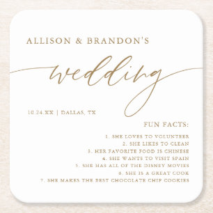 Dessous De Verre Carré Gold Rustic Élégant Mariage Fun Facts serviettes