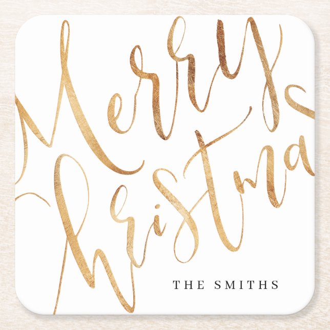 Dessous De Verre Carré Gold Simple Calligraphie Joyeux Noël (Devant)