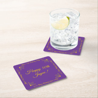 Dessous De Verre Carré Gold sur Royal Purple fête d'anniversaire