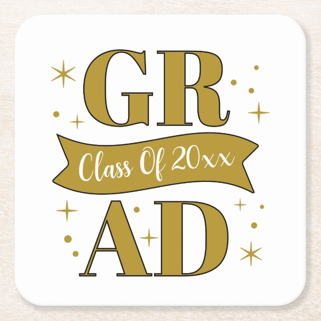 Dessous De Verre Carré Gold & White Graduation Party (Devant)