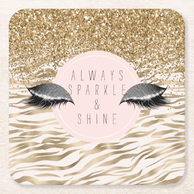 Dessous De Verre Carré Gold Zebra Imprimer des yeux brillants (Devant)