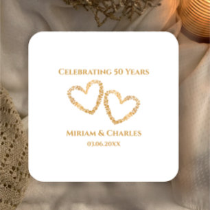 Dessous De Verre Carré Golden 50th Mariage Anniversaire Coeur personnalis