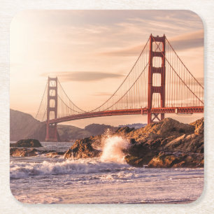 Dessous De Verre Carré Golden Gate Bridge de Baker Beach