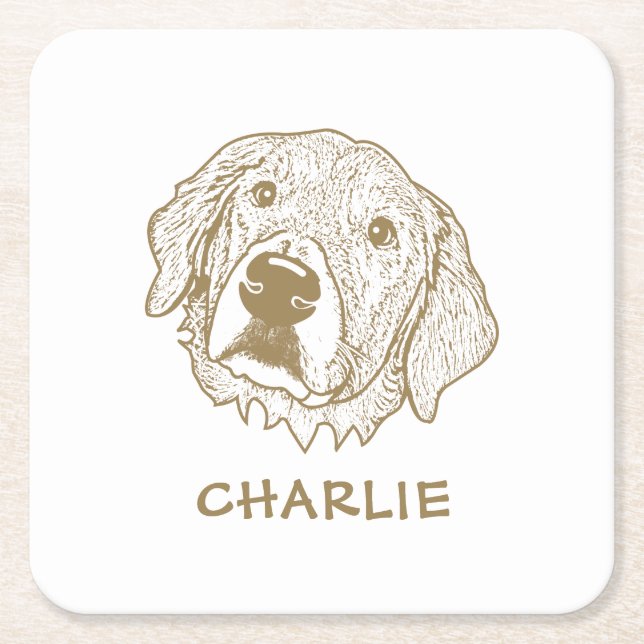 Dessous De Verre Carré Golden Retriever Chien Personnalisé (Devant)