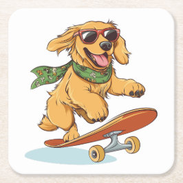 Dessous De Verre Carré Golden Retriever Dog Skateboarding