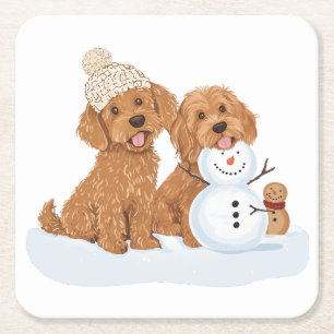 Dessous De Verre Carré Goldendoodle Chien Bonhomme de Neige Vacances Hive