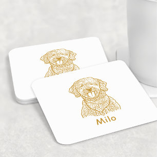 Dessous De Verre Carré Goldendoodle Chien Dessin Personnalisé À La Main