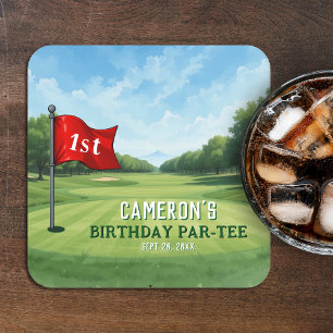 Dessous De Verre Carré Golf 1er Anniversaire Trou De Fête En Un