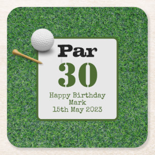 Dessous De Verre Carré Golf 30e anniversaire avec balle de golf sur gazon