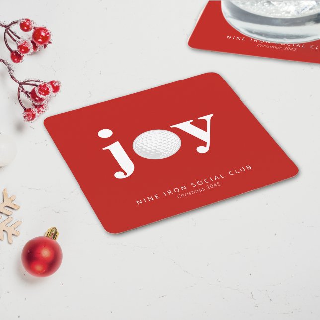 Dessous De Verre Carré Golf Holiday Joy Personalized Typography Red (Modern, festive, and ready for every round of holiday cheer.)