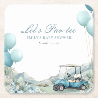 Dessous De Verre Carré Golf Let's Par-tee Blue Baby Shower