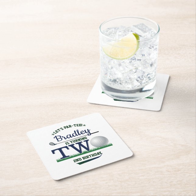 Dessous De Verre Carré Golf PAR-TEE 2e anniversaire (En situation)