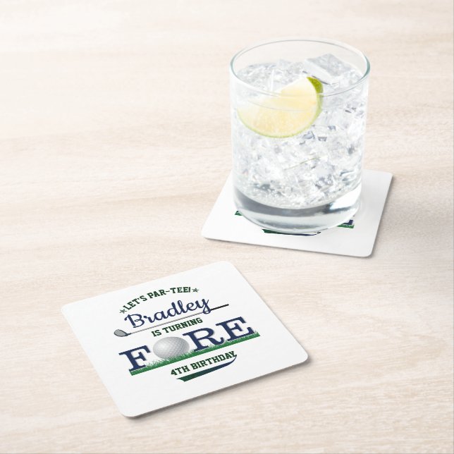 Dessous De Verre Carré Golf PAR-TEE 4e anniversaire (En situation)