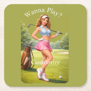 Dessous De Verre Carré Golfeuse féminine en forme Thunder_Cove
