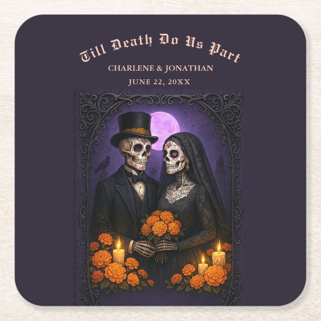 Dessous De Verre Carré Gothic Sugar Skulls Couple Wedding (Devant)