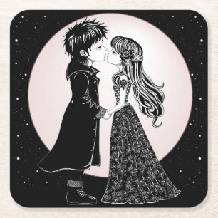 Dessous De Verre Carré Gothique Emo Enfants Kiss Valentine's Day