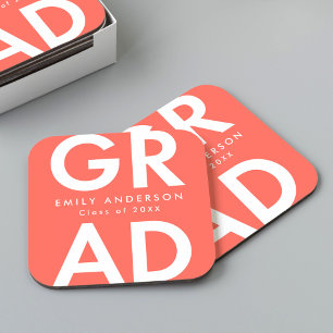 Dessous De Verre Carré Grad Coral Grad Grad Grad Graduation Party
