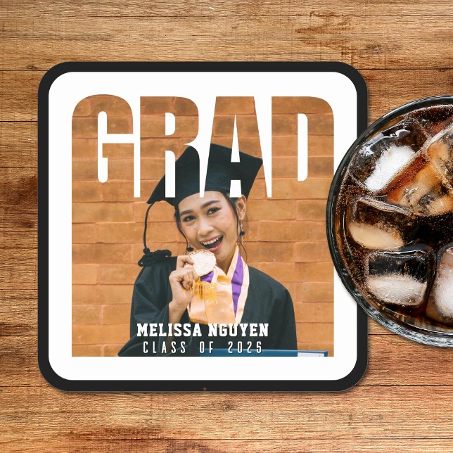 Dessous De Verre Carré Grad Photo Black Graduation (Grad Photo Black Graduation Square Paper Coaster
)