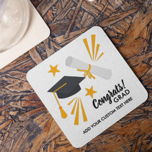 Dessous De Verre Carré Graduation Congrats Diplôme de Casquette de deuxiè