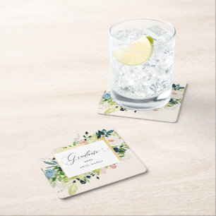 Dessous De Verre Carré Graduation Florale Bleue De Minuit