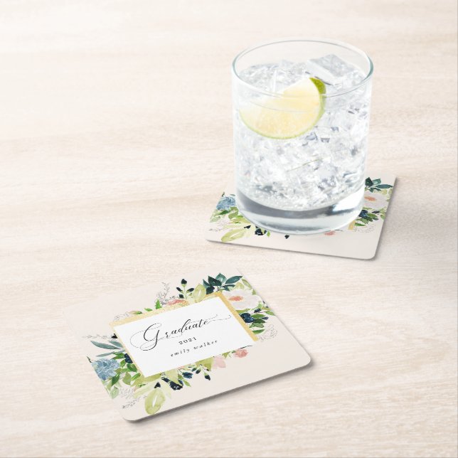 Dessous De Verre Carré Graduation Florale Bleue De Minuit (En situation)