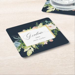 Dessous De Verre Carré Graduation Florale Bleue De Minuit