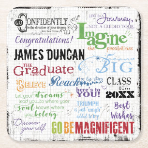 Dessous De Verre Carré Graduation personnalisée Word Art