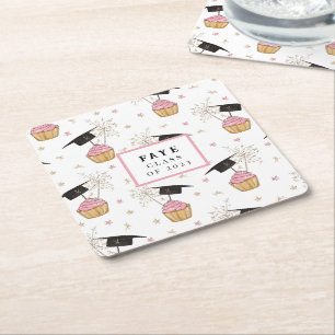 Dessous De Verre Carré Graduation Pink Cupcake Personnalisé