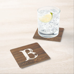 Dessous De Verre Carré Grains en bois de teck avec monogramme