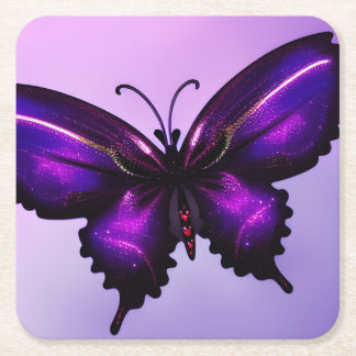 Dessous De Verre Carré Grand Papillon Violet