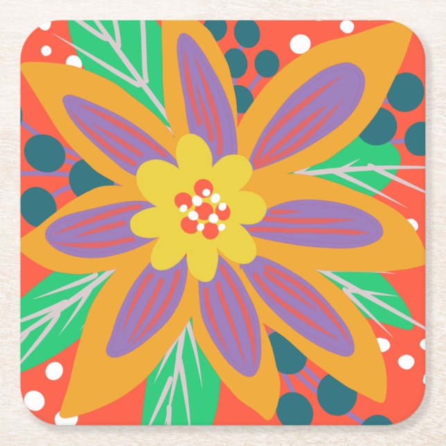 Dessous De Verre Carré grande fleur orange (Devant)