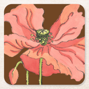 Dessous De Verre Carré Grande fleur rose avec l'arrière - plan