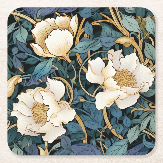 Dessous De Verre Carré Grandes Fleurs William Morris Inspiré (Devant)