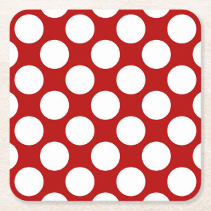 Dessous De Verre Carré Grands points rétro - blanc et rouge