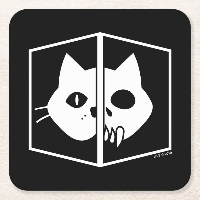 Dessous De Verre Carré Graphique de chat de Schrödinger (Devant)