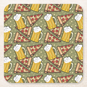 Dessous De Verre Carré Graphique de la bière et de la pizza