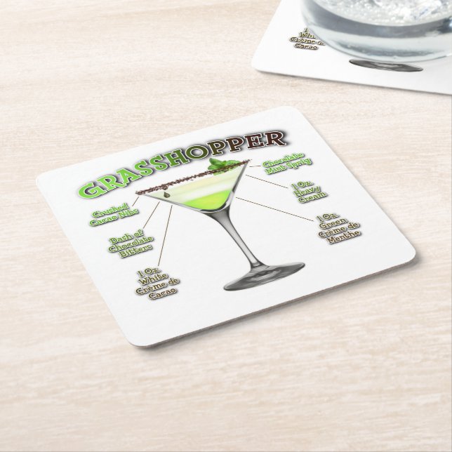 Dessous De Verre Carré GRASSHOPPER Cocktail Recette Art (Incliné)
