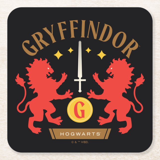 Dessous De Verre Carré GRAYFFINDOR™ Maison double Lion épée graphique (Devant)