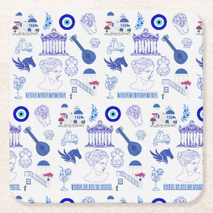 Dessous De Verre Carré Grèce Bleu et Blanc