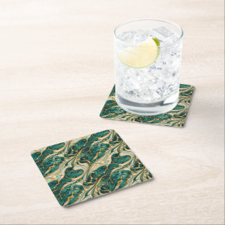 Dessous De Verre Carré Green and gold marble design coasters