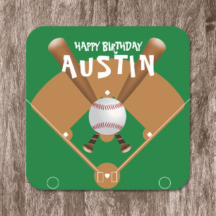 Dessous De Verre Carré Green Baseball Field Joyeux anniversaire