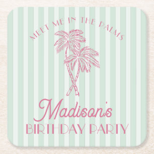 Dessous De Verre Carré Green Palm Spring Pastel Beach Anniversaire