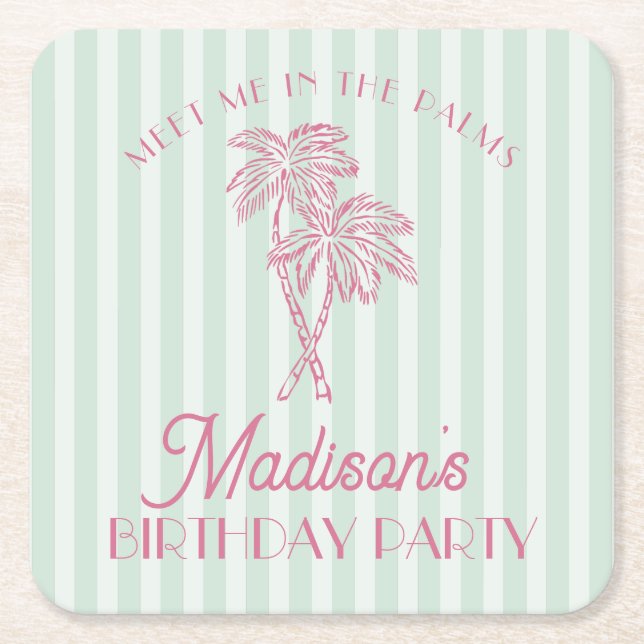 Dessous De Verre Carré Green Palm Spring Pastel Beach Anniversaire (Devant)