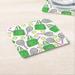 Dessous De Verre Carré Green Pink Tennis Preppy