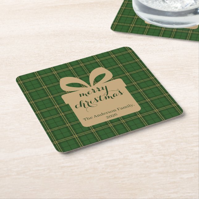 Dessous De Verre Carré Green Plaid Christmas Festive Pattern -  (Incliné)