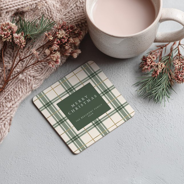 Dessous De Verre Carré Green Plaid Christmas Square Paper Coaster (Créateur téléchargé)